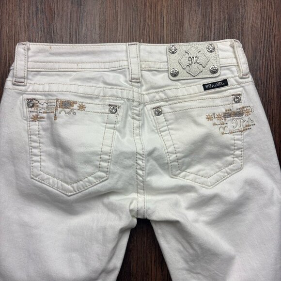 Miss Me Cuffed Skinny Jeans Embellished White Women’s Size 27 - Picture 4 of 13